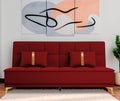 Adorn India Premium New Alyssum 3 Seater Sofa Cum Bed 4X6 Velvet Suede with 2 Cushions (Color Red) and Suitable for All Indoor, with 3 Years Warranty
