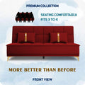 Adorn India Premium New Alyssum 3 Seater Sofa Cum Bed 4X6 Velvet Suede with 2 Cushions (Color Red) and Suitable for All Indoor, with 3 Years Warranty