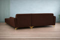 Adorn India Premium Luster 6 Seater L Shape Sofa Set | Velvet Suede Fabric | 3-Year Warranty | RHS |Color Brown with Golden Legs & Striped Pattern Cushion