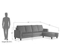 Adorn India Chandler Plain L Shape 5 Seater Sofa Sofa Set RHS (Grey)