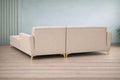 Adorn India Premium Luster 6 Seater L Shape Sofa Set | Velvet Suede Fabric | 3-Year Warranty | RHS |Color Cream with Golden Legs & Striped Pattern Cushion