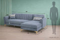 Adorn India Premium Luster 6 Seater L Shape Sofa Set | Velvet Suede Fabric | 3-Year Warranty | RHS |Color Grey with Golden Legs & Striped Pattern Cushion