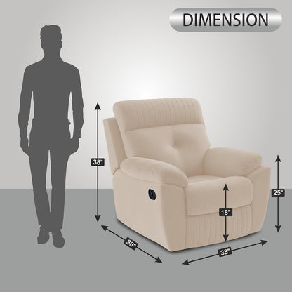 Adorn India Premium Majestic 1 Seater Recliner Manual Sofa Chair | Cream Suede Velvet Fabric | Soft Padded Back Rest & Handrest | Living Room Recliner Chair | 3 Years Warranty