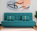 Adorn India Premium New Alyssum 3 Seater Sofa Cum Bed 4X6 Velvet Suede with 2 Cushions (Color Aqua Blue) and Suitable for All Indoor, with 3 Years Warranty
