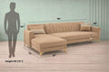 Adorn India Premium Luster 6 Seater L Shape Sofa Set | Velvet Suede Fabric | 3-Year Warranty | LHS |Color Camel with Golden Legs & Striped Pattern Cushion