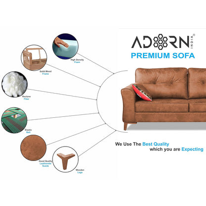 Adorn India Premium Aslaug 3-1-1 Sofa Set (Leatherette Suede Fabric Colour Tan)