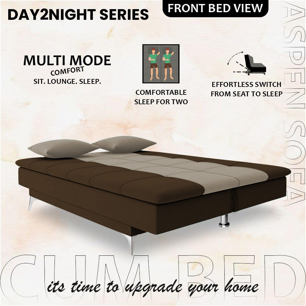 Adorn India Premium New Aspen 3 Seater Sofa Cum Bed 4X6 Velvet Suede with 2 Cushions (Color Brown & Beige) and Suitable for All Indoor, with 3 Years Warranty