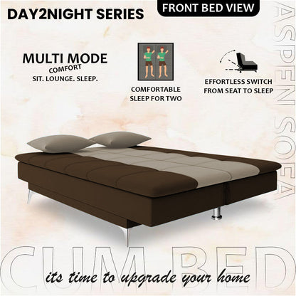 Adorn India Premium New Aspen 3 Seater Sofa Cum Bed 4X6 Velvet Suede with 2 Cushions (Color Brown & Beige) and Suitable for All Indoor, with 3 Years Warranty