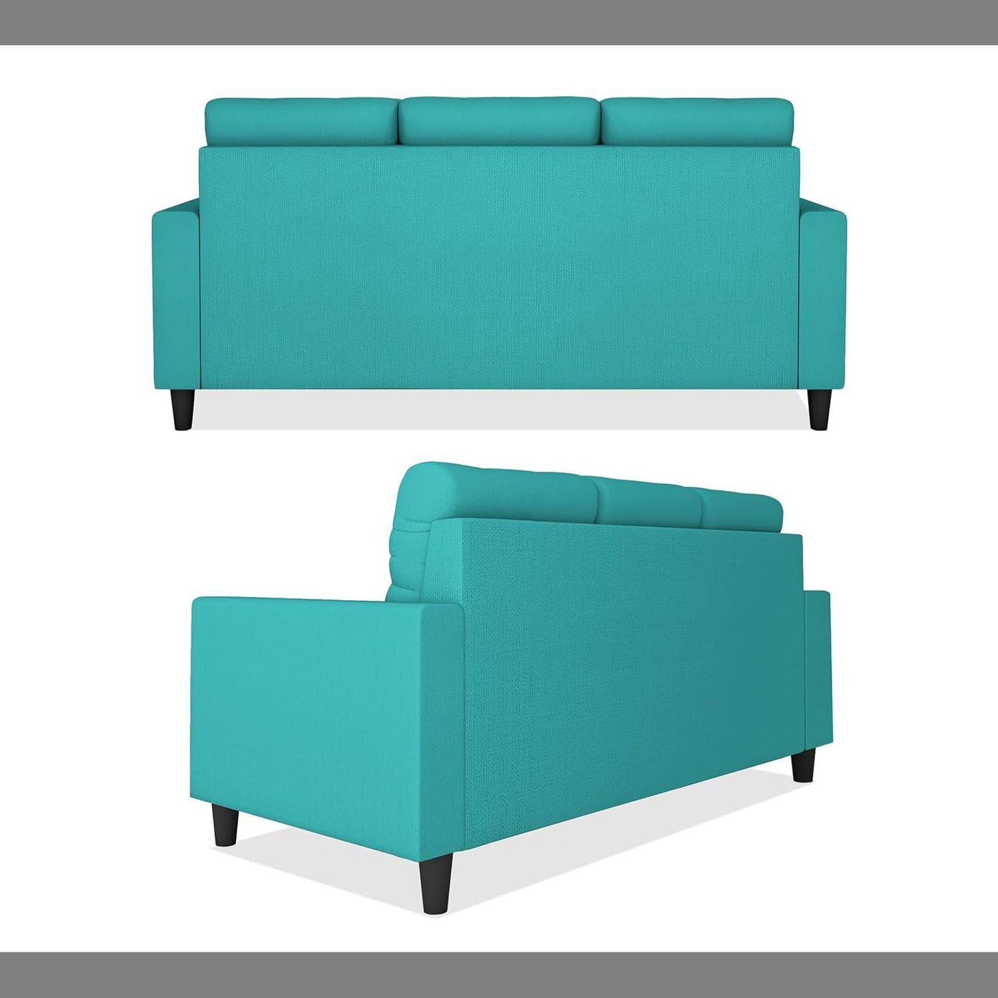 Adorn India Darcy L Shape 4 Seater Sofa Set (Aqua Blue)