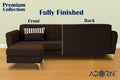 Adorn India Premium Luster 4 Seater L Shape Sofa Set | Velvet Suede Fabric | 3-Year Warranty | Color Brown with Golden Legs & Striped Pattern Cushion