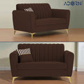 Adorn India Premium Luster 3-2 Sofa Set | Velvet Suede Fabric | 3-Year Warranty | Color Brown with Golden Legs & Striped Pattern Cushion