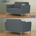 Adorn India Premium Luster 3+2+1 Sofa Set | Velvet Suede Fabric | 3-Year Warranty | Color Dark Grey with Golden Legs & Striped Pattern Cushion