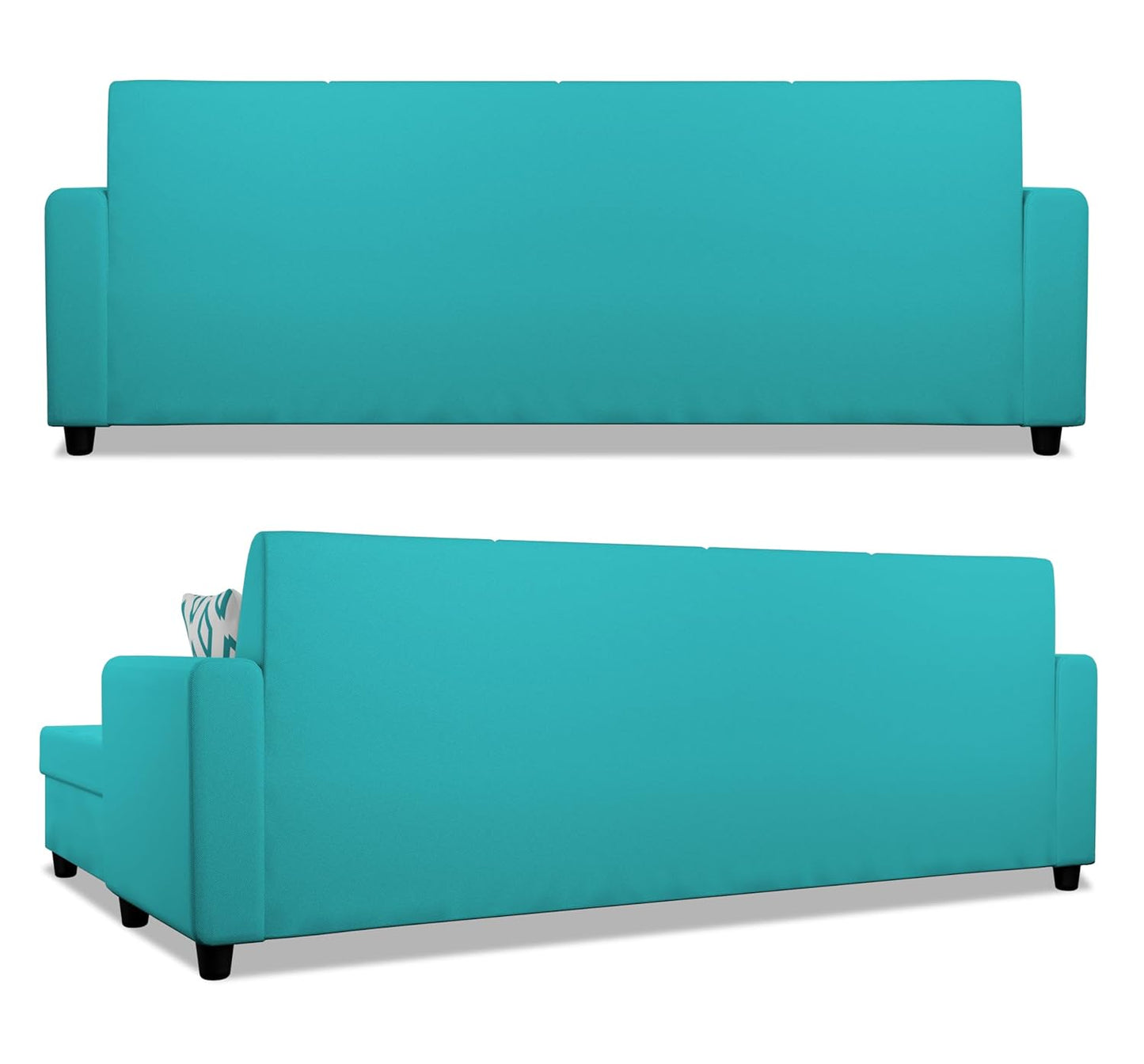 Adorn India Wood Monteno L Shape 5 Seater Sofa Set Rhs(Aqua Blue)