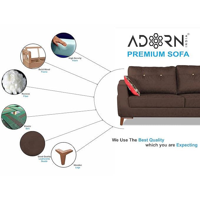 Adorn India Premium Phoenix 3+2 Five Seater Sofa Set (Leatherette Suede Fabric Color Brown)