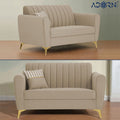 Adorn India Premium Luster 3-2-1 Sofa Set | Velvet Suede Fabric | 3-Year Warranty | Color Beige with Golden Legs & Striped Pattern Cushion