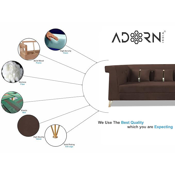 Adorn India Premium Raygan L Shape 6 Seater Sofa Set Right Side (Velvet Fabric Colour Brown)