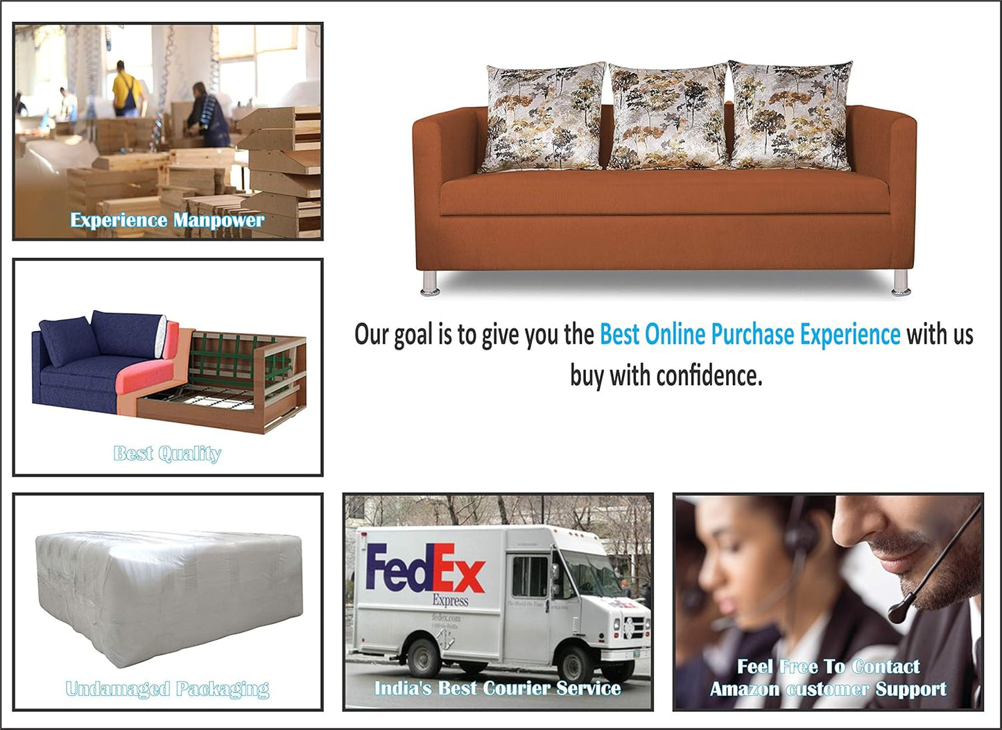 Adorn India Alita 3+2+1 Compact 6 Seater Sofa Set (Rust)