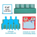Adorn India Easy 4 Seater Sofa Cum Bed (Rhombus Pattern) Chennile Fabric - Washable Cover - Including 4 Cushion - Size 6' x 6' Ft (Aqua Blue Color) Perfect for Home & Office for Guests