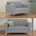 Adorn India Premium Luster 3+2+1 Sofa Set | Velvet Suede Fabric | 3-Year Warranty | Color Grey with Golden Legs & Striped Pattern Cushion