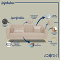 Adorn India Premium Luster 3 Seater | Velvet Suede Fabric | 3-Year Warranty | Color Cream with Golden Legs & Striped Pattern Cushion