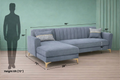 Adorn India Premium Luster 6 Seater L Shape Sofa Set | Velvet Suede Fabric | 3-Year Warranty | LHS |Color Grey with Golden Legs & Striped Pattern Cushion