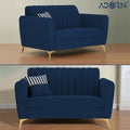 Adorn India Premium Luster 3-2-1 Sofa Set | Velvet Suede Fabric | 3-Year Warranty | Color Blue with Golden Legs & Striped Pattern Cushion