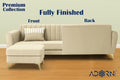Adorn India Premium Luster 4 Seater L Shape Sofa Set | Velvet Suede Fabric | 3-Year Warranty | Color Beige with Golden Legs & Striped Pattern Cushion