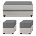 Adorn India Ashley Digitel Print Leatherette Fabric L Shape 8 Seater Sofa Set with 2 Ottoman Puffy & Center Table RHS (Grey & White) (3 Year Warranty)