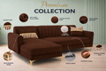 Adorn India Premium Luster 6 Seater L Shape Sofa Set | Velvet Suede Fabric | 3-Year Warranty | LHS |Color Brown with Golden Legs & Striped Pattern Cushion
