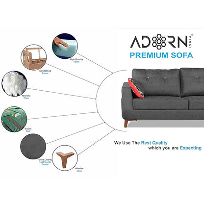 Adorn India Premium Phoenix 3+2 Five Seater Sofa Set (Leatherette Suede Fabric Colour Grey)