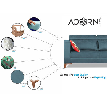 Adorn India Premium Pluto 3 Seater Sofa (Blue)