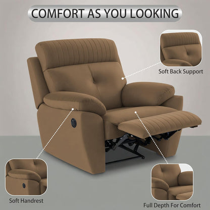 Adorn India Premium Majestic 1 Seater Recliner Manual Sofa Chair | Camel Suede Velvet Fabric | Soft Padded Back Rest & Handrest | Living Room Recliner Chair | 3 Years Warranty