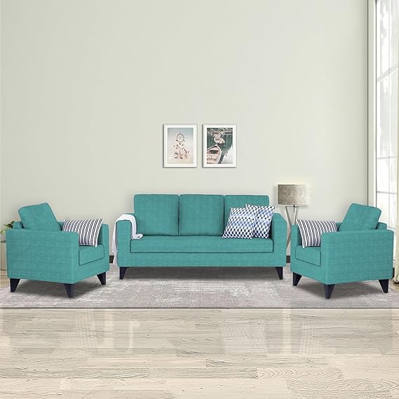 Adorn India Hallton Plain 3+1+1 5 Seater Sofa Set (Aqua Blue) (3 Year Warranty)