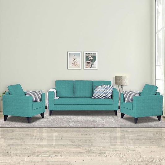 Adorn India Hallton Plain 3-1-1 Five Seater Sofa Set (Aqua Blue)