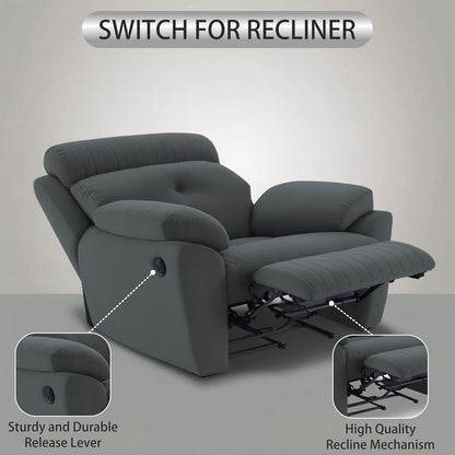 Adorn India Premium Majestic 1 Seater Recliner Manual Sofa Chair | Dark Grey Suede Velvet Fabric | Soft Padded Back Rest & Handrest | Living Room Recliner Chair | 3 Years Warranty