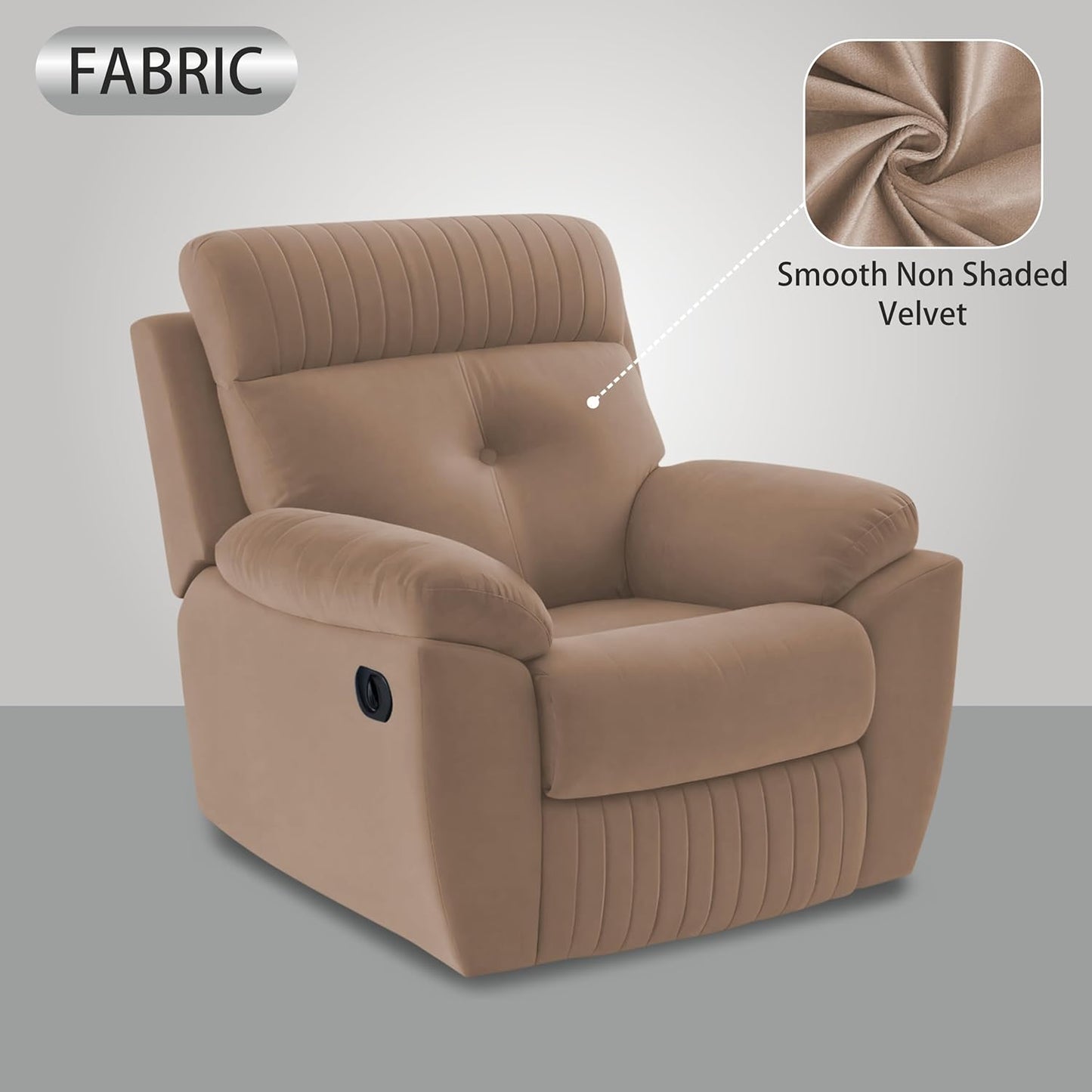 Adorn India Premium Majestic 1 Seater Recliner Manual Sofa Chair | Beige Suede Velvet Fabric | Soft Padded Back Rest & Handrest | Living Room Recliner Chair | 3 Years Warranty