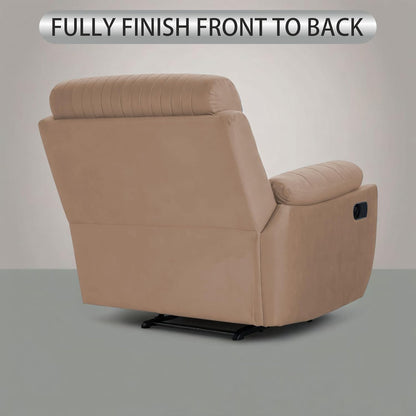 Adorn India Premium Majestic 1 Seater Recliner Manual Sofa Chair | Beige Suede Velvet Fabric | Soft Padded Back Rest & Handrest | Living Room Recliner Chair | 3 Years Warranty