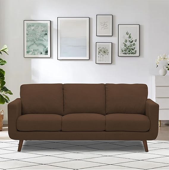 Adorn India Damian 3 Seater Sofa (Brown) (3 Year Warranty)