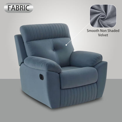 Adorn India Premium Majestic 1 Seater Recliner Manual Sofa Chair | Grey Suede Velvet Fabric | Soft Padded Back Rest & Handrest | Living Room Recliner Chair | 3 Years Warranty
