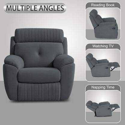 Adorn India Premium Majestic 1 Seater Recliner Manual Sofa Chair | Dark Grey Suede Velvet Fabric | Soft Padded Back Rest & Handrest | Living Room Recliner Chair | 3 Years Warranty