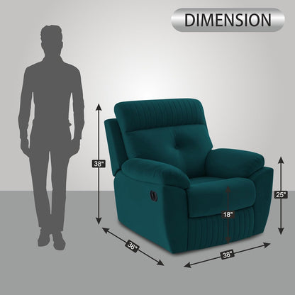 Adorn India Premium Majestic 1 Seater Recliner Manual Sofa Chair | Ocean Blue Suede Velvet Fabric | Soft Padded Back Rest & Handrest | Living Room Recliner Chair | 3 Years Warranty
