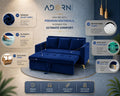 Adorn India Premium Mystic - 3 Years Warranty - 3 Seater Sofa Cum Bed Velvet Suede Fabric - Blue