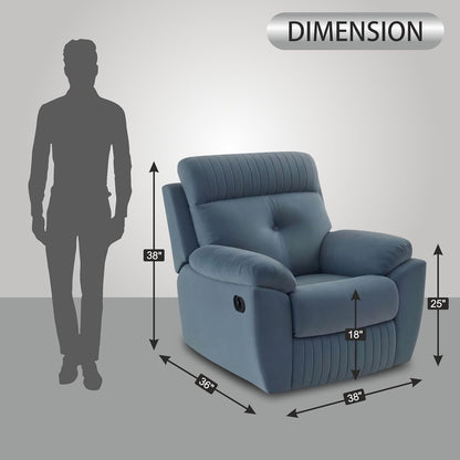 Adorn India Premium Majestic 1 Seater Recliner Manual Sofa Chair | Grey Suede Velvet Fabric | Soft Padded Back Rest & Handrest | Living Room Recliner Chair | 3 Years Warranty