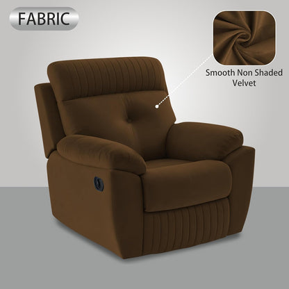 Adorn India Premium Majestic 1 Seater Recliner Manual Sofa Chair | Brown Suede Velvet Fabric | Soft Padded Back Rest & Handrest | Living Room Recliner Chair | 3 Years Warranty