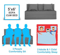Adorn India Easy 4 Seater Sofa Cum Bed Alyn 6'x 6' (Grey)