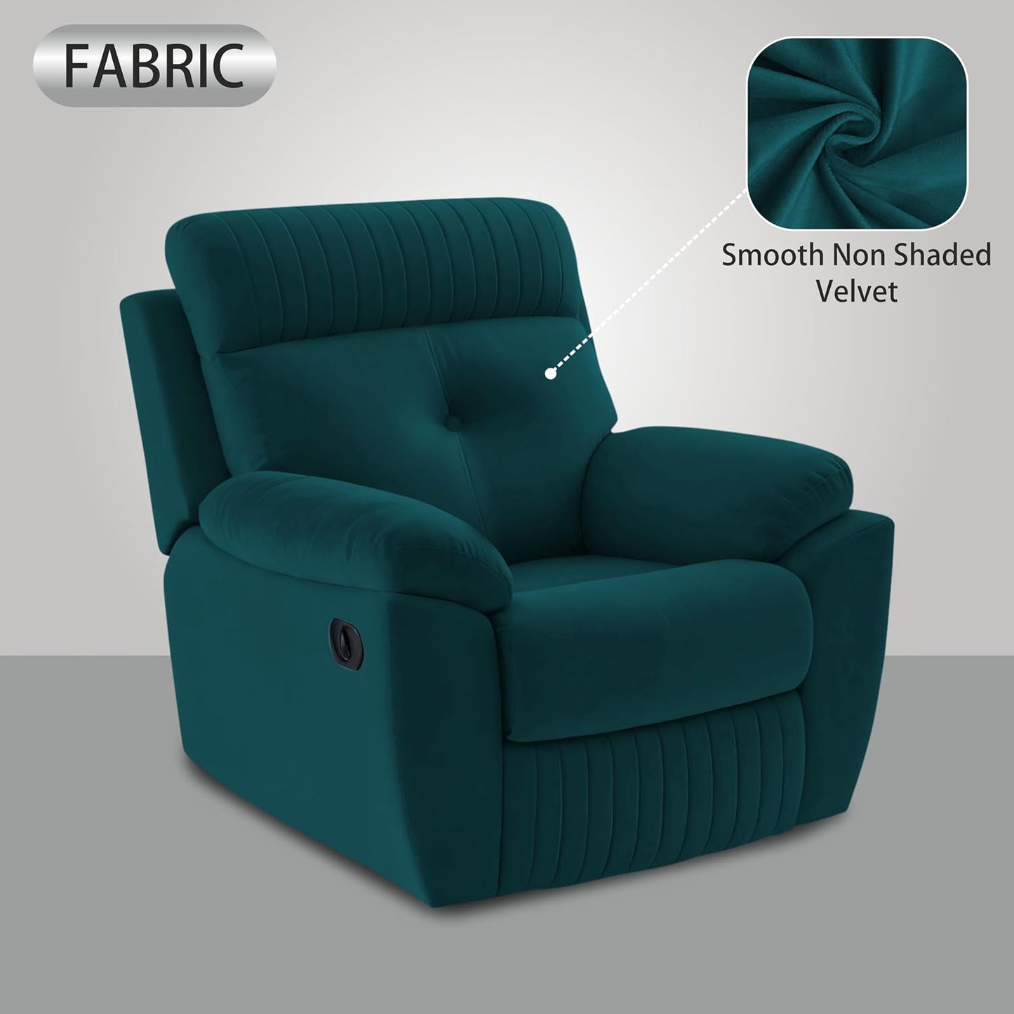 Adorn India Premium Majestic 1 Seater Recliner Manual Sofa Chair | Ocean Blue Suede Velvet Fabric | Soft Padded Back Rest & Handrest | Living Room Recliner Chair | 3 Years Warranty