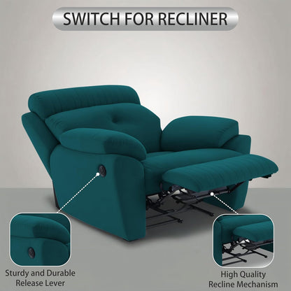 Adorn India Premium Majestic 1 Seater Recliner Manual Sofa Chair | Ocean Blue Suede Velvet Fabric | Soft Padded Back Rest & Handrest | Living Room Recliner Chair | 3 Years Warranty