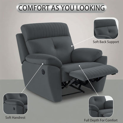 Adorn India Premium Majestic 1 Seater Recliner Manual Sofa Chair | Dark Grey Suede Velvet Fabric | Soft Padded Back Rest & Handrest | Living Room Recliner Chair | 3 Years Warranty