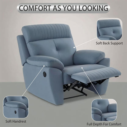 Adorn India Premium Majestic 1 Seater Recliner Manual Sofa Chair | Grey Suede Velvet Fabric | Soft Padded Back Rest & Handrest | Living Room Recliner Chair | 3 Years Warranty