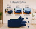 Adorn India Premium Mystic - 3 Years Warranty - 3 Seater Sofa Cum Bed Velvet Suede Fabric - Blue